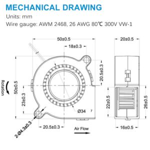 GDSTIME 50mm Turbo Cooling Fan, 12v Blower Fan, 50mm x 20mm DC Brushless Blower Fan Diagonal Hole Distance 57MM