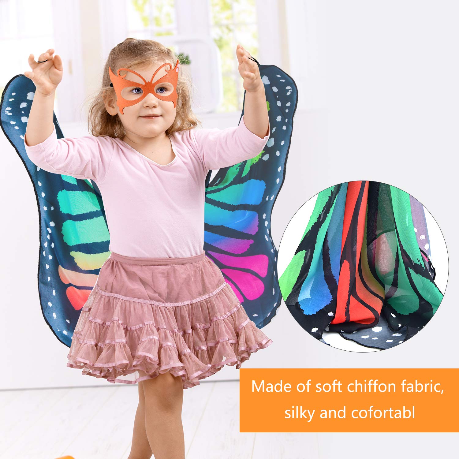 9 Pieces Kids Butterfly Costume Fairy Butterfly Wings Masquerade Masks Halloween Girls Dress Up Pretend Play (Classic Series)