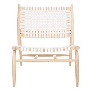 Safavieh Home Soleil White and Natural Leather Woven Accent Chair