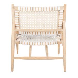 Safavieh Home Soleil White and Natural Leather Woven Accent Chair