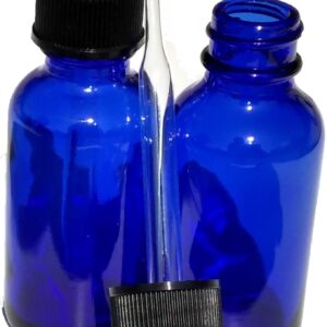 Dropper Stop® 1oz Cobalt Blue Glass Dropper Bottles (30mL) with Tapered Glass Droppers - Pack of 2