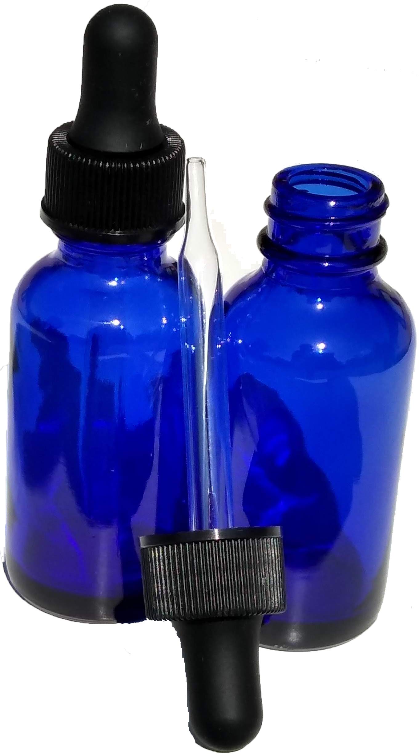 Dropper Stop® 1oz Cobalt Blue Glass Dropper Bottles (30mL) with Tapered Glass Droppers - Pack of 2