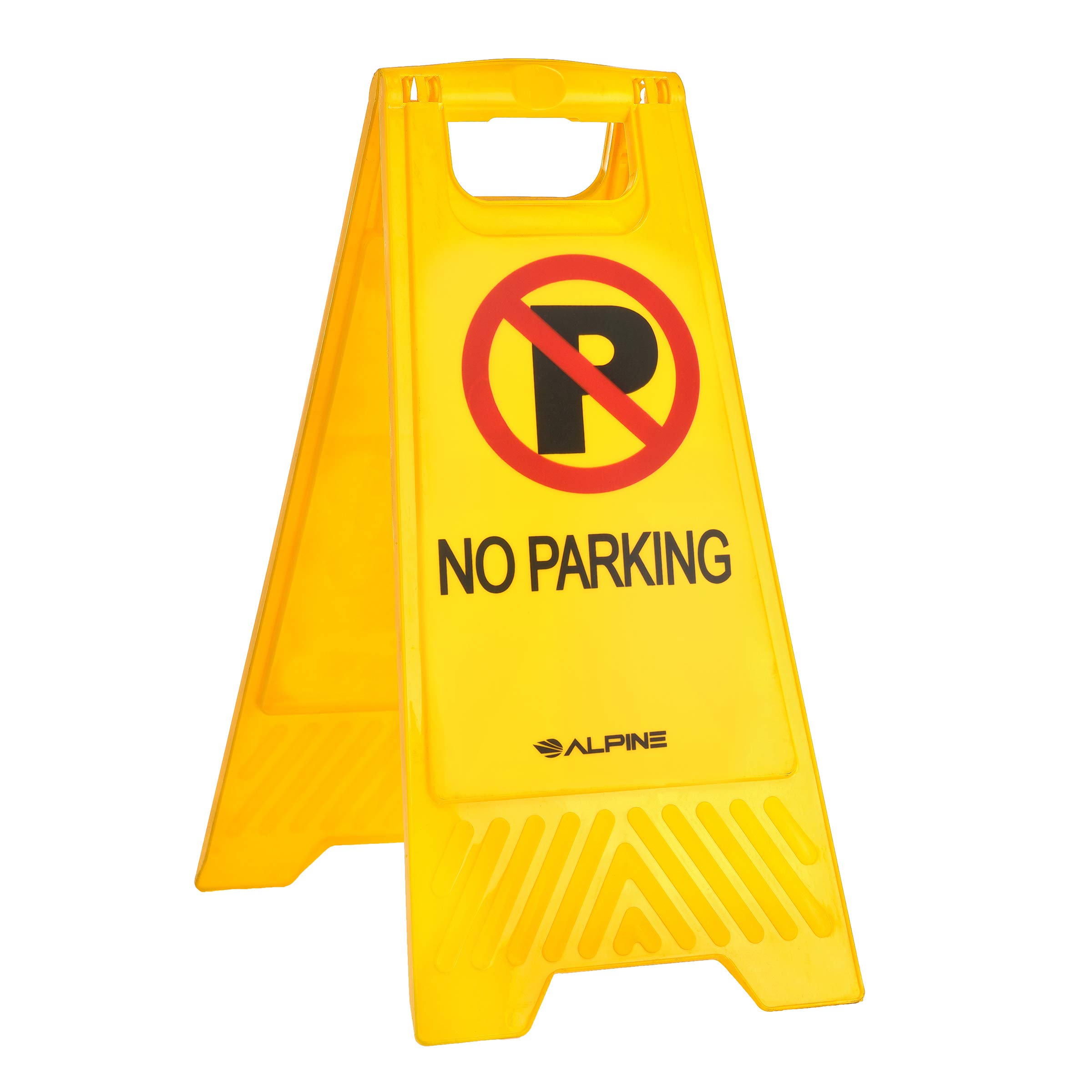 Alpine Two-Sided Fold-Out No Parking Signs, Pack of 3 - Portable Outdoor Folding Floor Sign - Yellow Self Standing & Easy to Read Plastic Board for Restaurants and Businesses