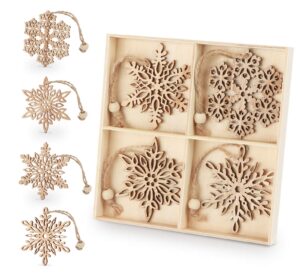 ilauke 12pcs wooden snowflakes decorations 3 inch christmas ornaments wood hanging ornament rustic farmhouse christmas craft supplies