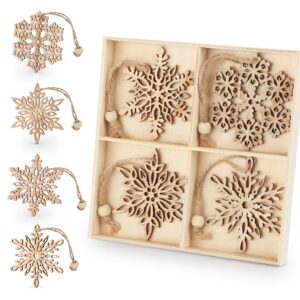 ilauke 12pcs Wooden Snowflakes Decorations 3 inch Christmas Ornaments Wood Hanging Ornament Rustic Farmhouse Christmas Craft Supplies