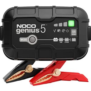 noco genius5, 5a smart car battery charger, 6v and 12v automotive charger, battery maintainer, trickle charger, float charger and desulfator for motorcycle, atv, lithium and deep cycle batteries