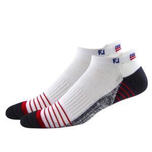 footjoy men's techsof tour flag roll tab 2-pack socks, white, fits shoe size 7-12