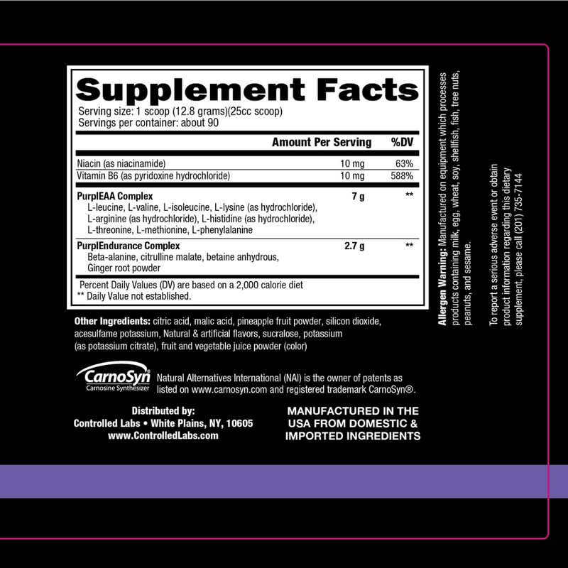 CONTROLLED LABS Purple Wraath, BCAA and EAA Amino Acid Supplement, with Endurance Blend Intra Workout Powder, Optimal Endurance, Focus, and Stamina (American Ice, 90 Servings)