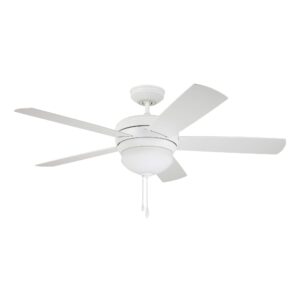 Luminance Kathy Ireland Home Summerhaven LED Ceiling Fan with Light Kit, 52 Inch | Outdoor Wet Rated Fixture with Weather Resistant Blades | Includes Candelabra Base Bulbs and Pull Chain, Satin White