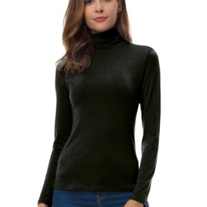 Black Turtleneck Womens Long Sleeve Fitted Tops Lightweight Slim Active Pullover Shirt Black Medium