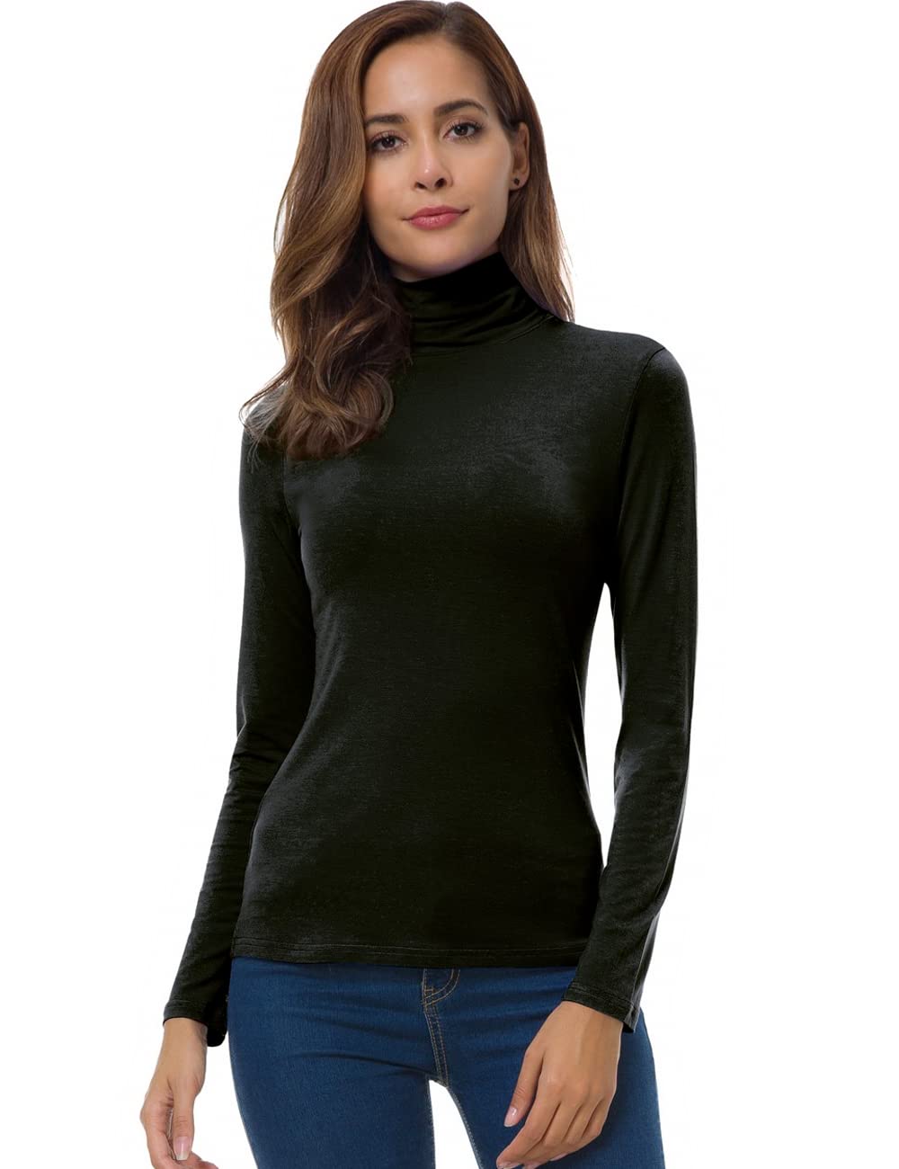 Black Turtleneck Womens Long Sleeve Fitted Tops Lightweight Slim Active Pullover Shirt Black Medium