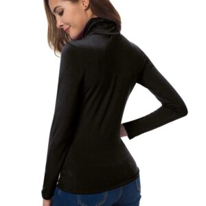 Black Turtleneck Womens Long Sleeve Fitted Tops Lightweight Slim Active Pullover Shirt Black Medium