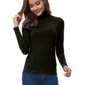 Black Turtleneck Womens Long Sleeve Fitted Tops Lightweight Slim Active Pullover Shirt Black Medium