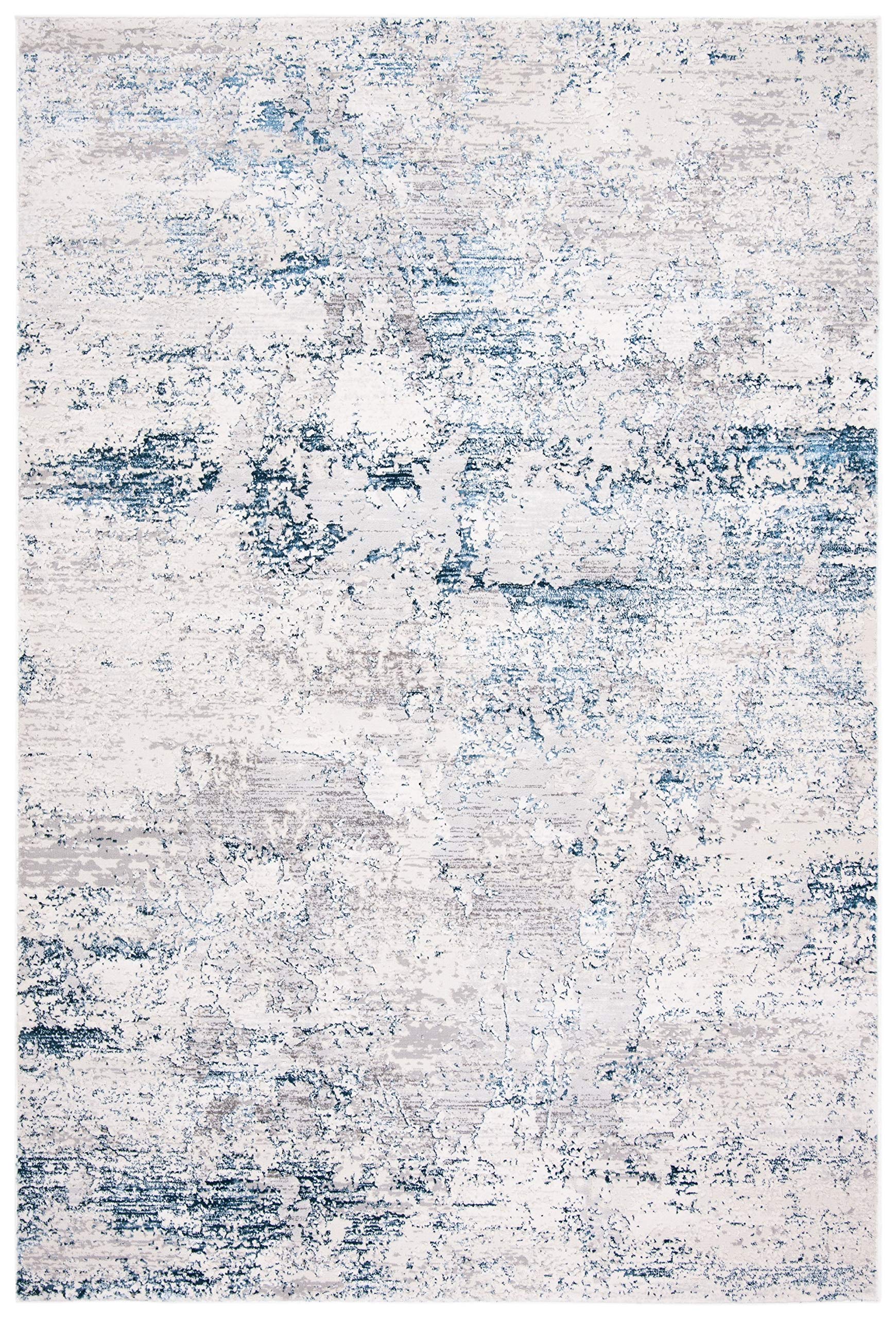 SAFAVIEH Amalfi Collection Area Rug - 8' x 10', Cream & Navy, Modern Abstract Distressed Design, Non-Shedding & Easy Care, Ideal for High Traffic Areas in Living Room, Bedroom (AMF572C)