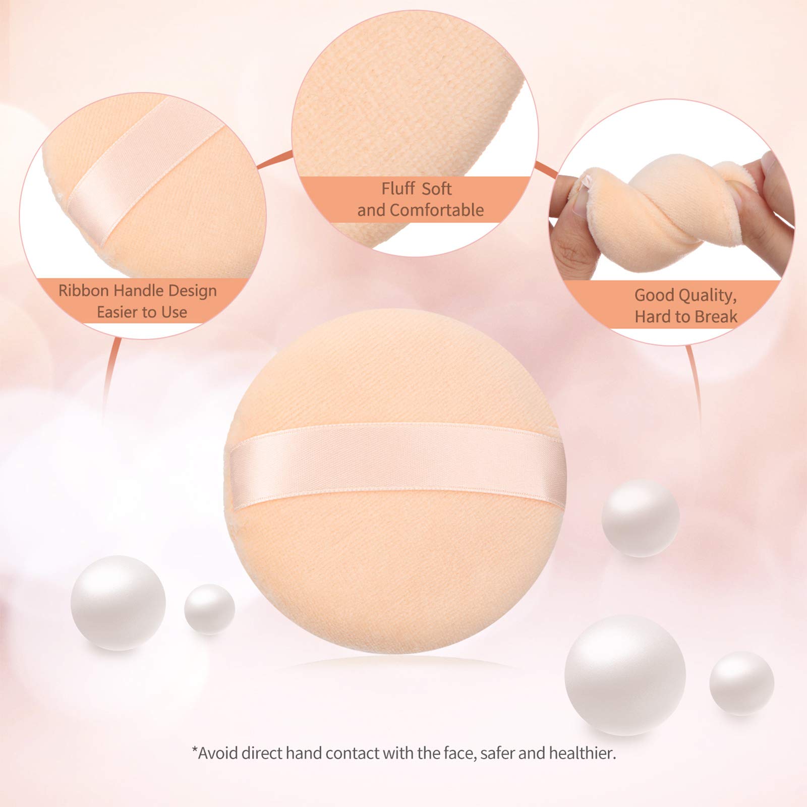 12 Pieces Cotton Powder Puffs Round 3.4 inch Makeup Puffs Pads with Strap, Washable Large Face Body Powder Puffs for Loose Mineral Powder (Champagne-colored, 3.4 Inch)