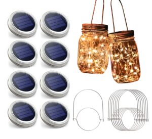 urvoix solar mason jar lights - 8 pack 30 led fairy solar jar lid lights with 8 handle (jars not included), waterproof outdoor mason jar lights for garden backyard patio decor