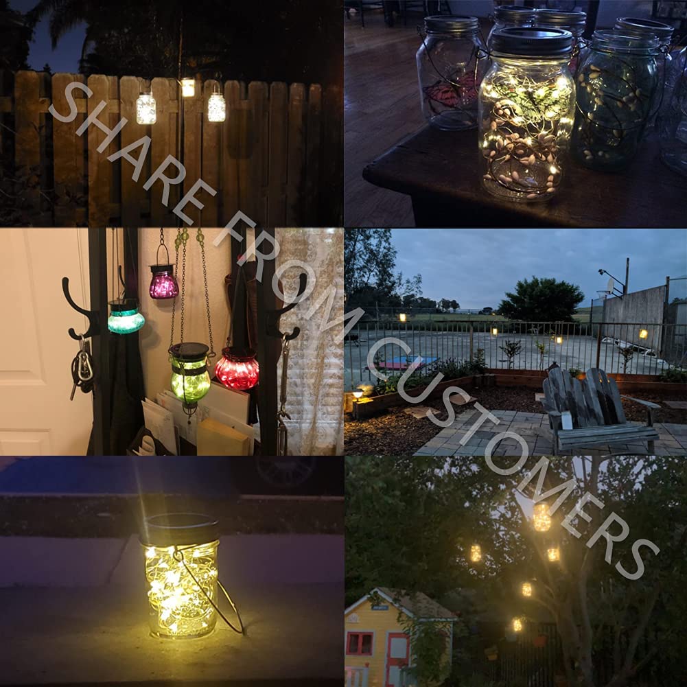 Urvoix Solar Mason Jar Lights - 8 Pack 30 Led Fairy Solar Jar Lid Lights with 8 Handle (Jars Not Included), Waterproof Outdoor Mason Jar Lights for Garden Backyard Patio Decor