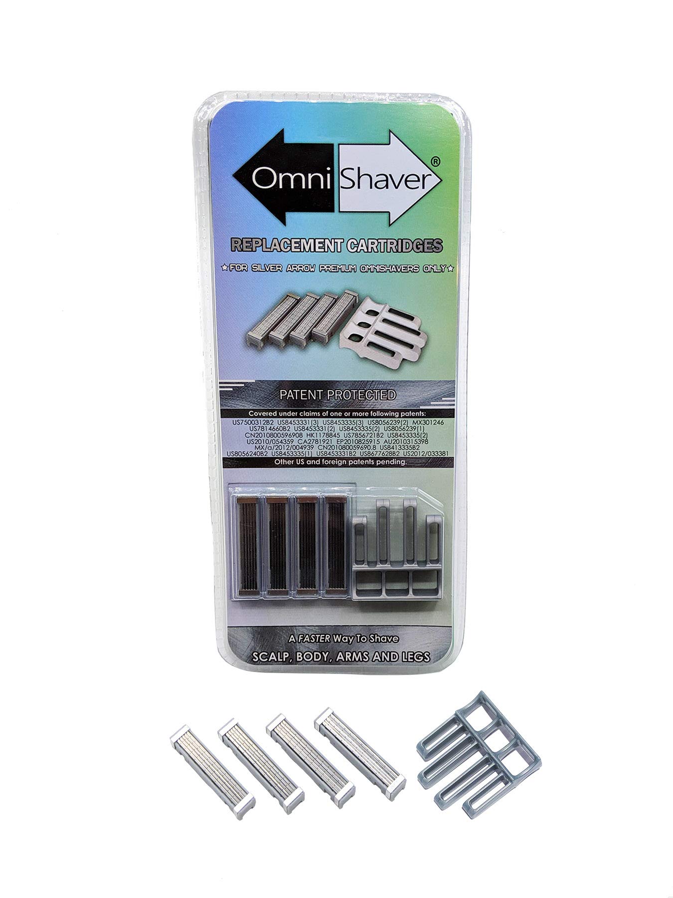 Premium Omnishaver Replacement Cartridge Refill Kit with One Blade Removal Tool - an Alternative to Disposable, Self Cleans & Strops During Use - Durable Smooth & Comfortable 4 Cartridges