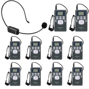 Retekess Church Translation System with 1 TR503 FM Transmitter Headset and 10 PR13 FM Radio Receivers, FM Listening System for Factory Museum School(Case of 1 Transmitter 10 Receivers)