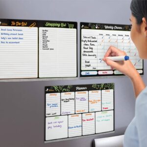 Howlin' Homewares Magnetic Dry Erase Board for Fridge - Stain Resistant Refrigerator Calendar with Fine Tip Markers and Large Eraser - Magnetic Whiteboard Weekly Planner