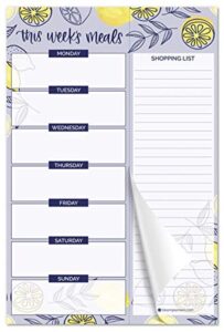 bloom daily planners weekly magnetic meal planning pad for fridge with tear-off grocery shopping list - hanging food/menu organizer notepad with magnets - 6” x 9" - lemons