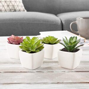 faux succulents – assorted lifelike plastic greenery arrangements decorative ceramic pots for indoor home or office décor by pure garden (set of 4)