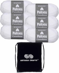 patons canadiana solids white 244510-10005 (6-pack - same dye lot) worsted medium #4 acrylic yarn for crocheting and knitting - bundle with 1 artsiga crafts project bag