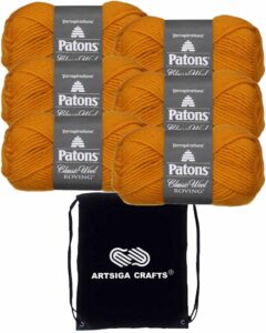 patons classic wool roving yellow 241077-77615 (6-pack - same dye lot) chunky bulky #5 wool yarn for crocheting and knitting - bundle with 1 artsiga crafts project bag