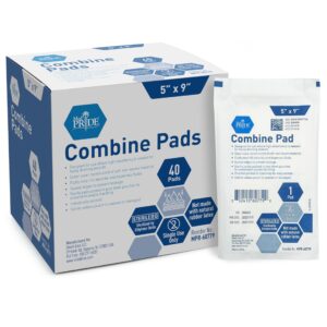 med pride sterile abdominal- abd combine pads| 40-pack, 5 x 9 inches| extra absorbent & thick, individually wrapped wound dressing, first aid pads| surgical-grade, nonstick- for heavy leakage, post op