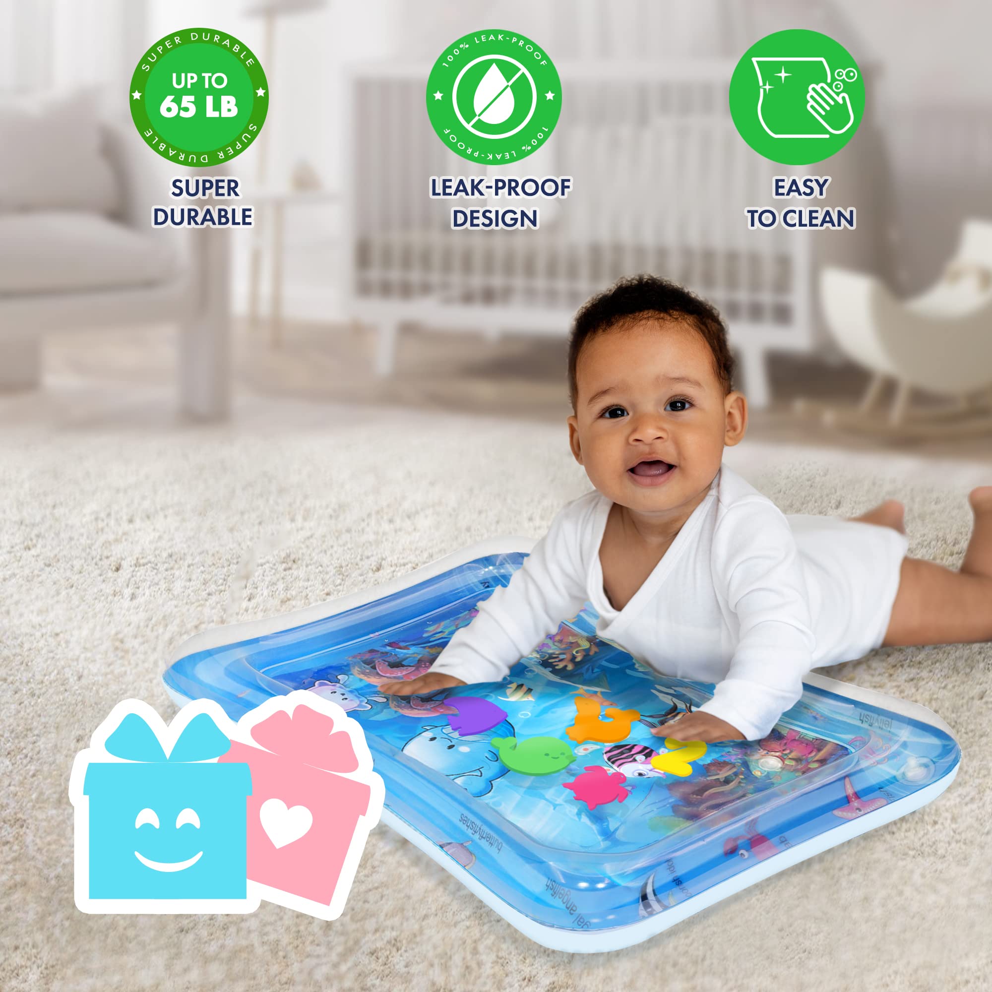 BRIGHT ONE Tummy Time Water Play Mat - Activity Play Mat for Infants 3 6 9 Months - Sensory Baby Toy Gift for Girls and Boys