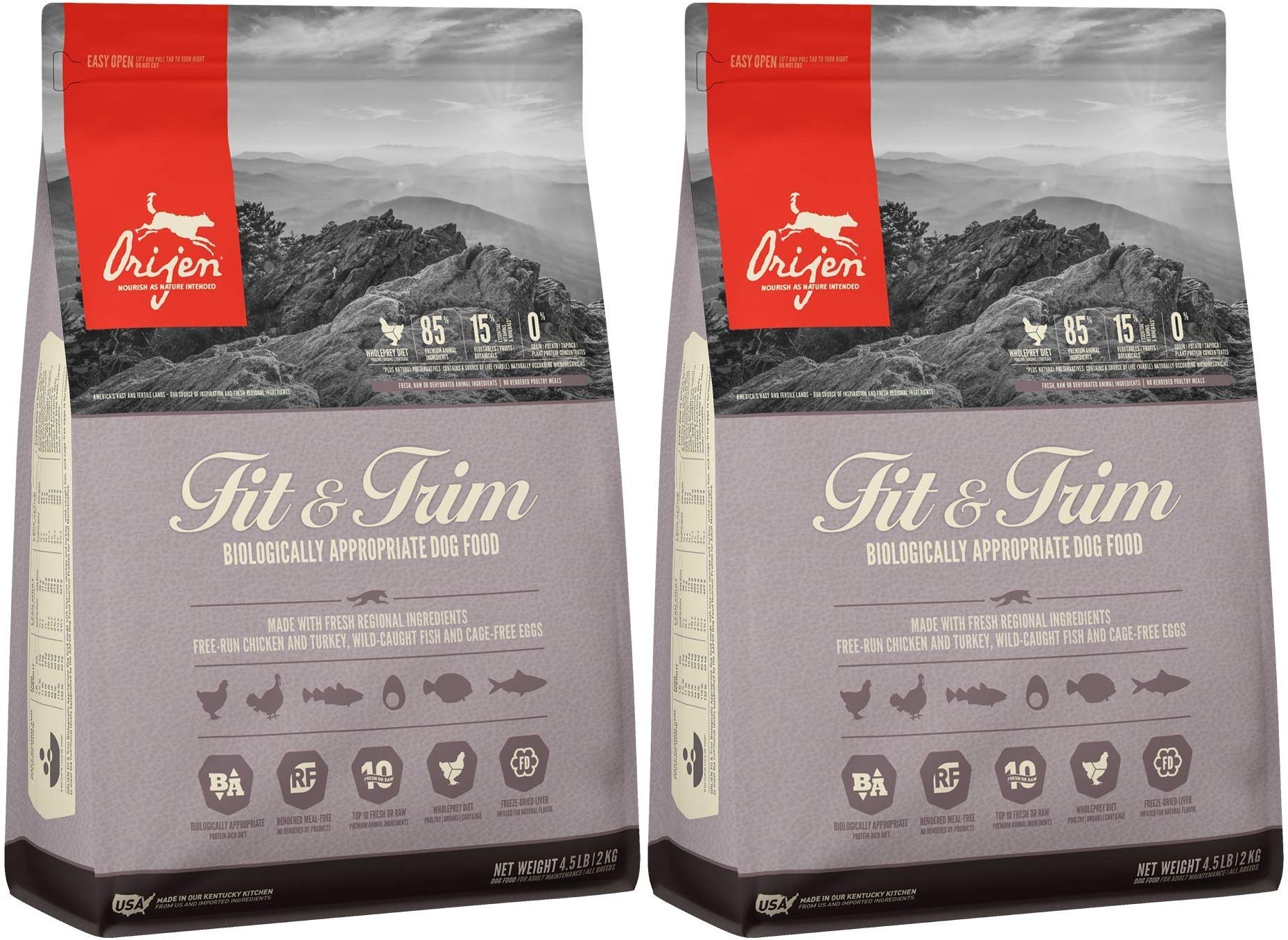 Orijen 2 Pack of Fit & Trim Dog Food, 4.5 Pounds Each, Grain-Free Kibble Made in The USA