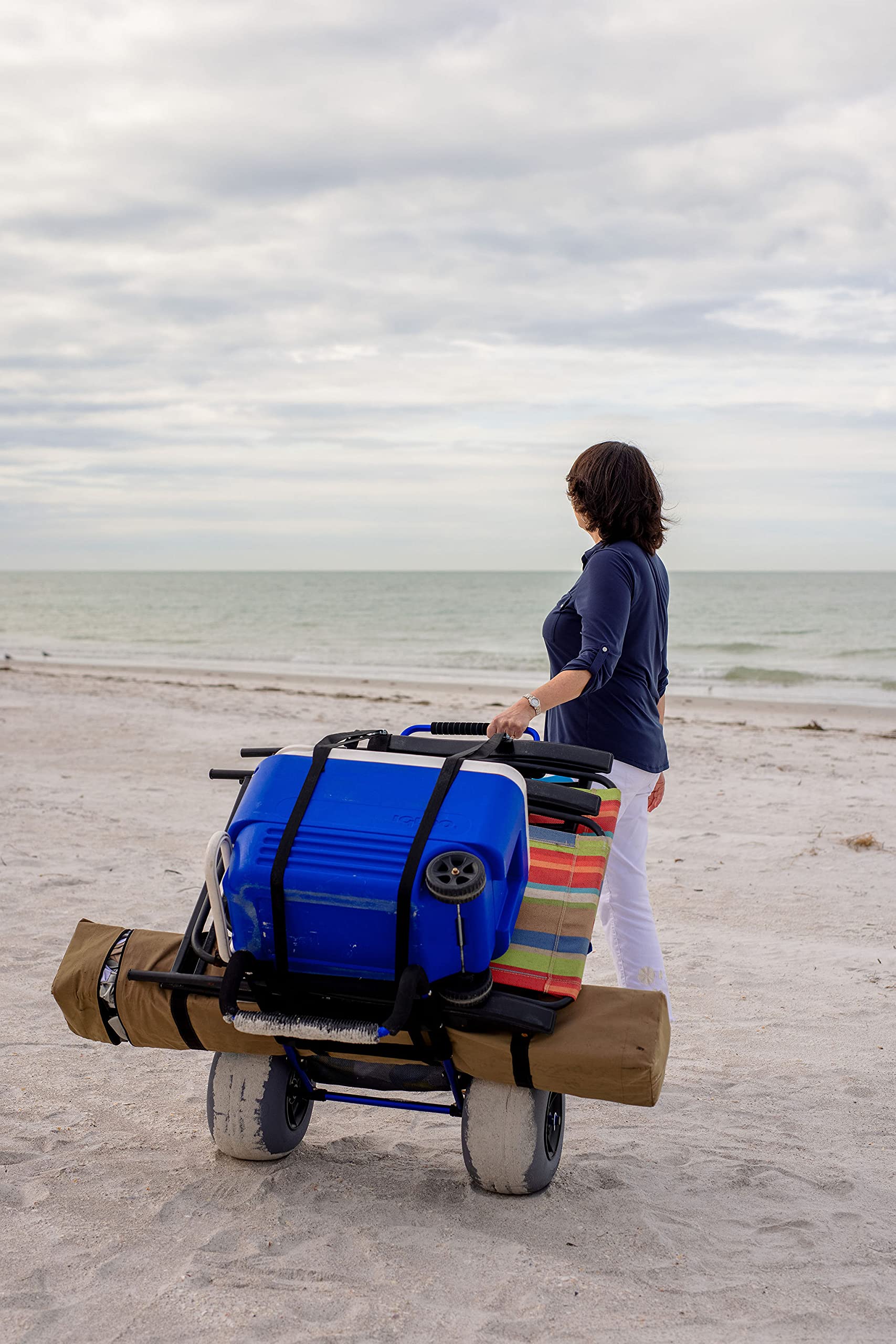 My Beach Cart® The Original Patented NO Rust Aluminum Foldable Beach Cart 13 INCH Big Wheels Balloon Tires for Sand Heavy Duty. Often Imitated, Never Duplicated.