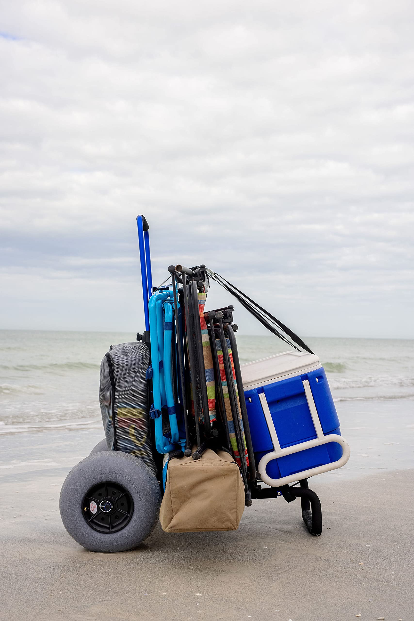 My Beach Cart® The Original Patented NO Rust Aluminum Foldable Beach Cart 13 INCH Big Wheels Balloon Tires for Sand Heavy Duty. Often Imitated, Never Duplicated.