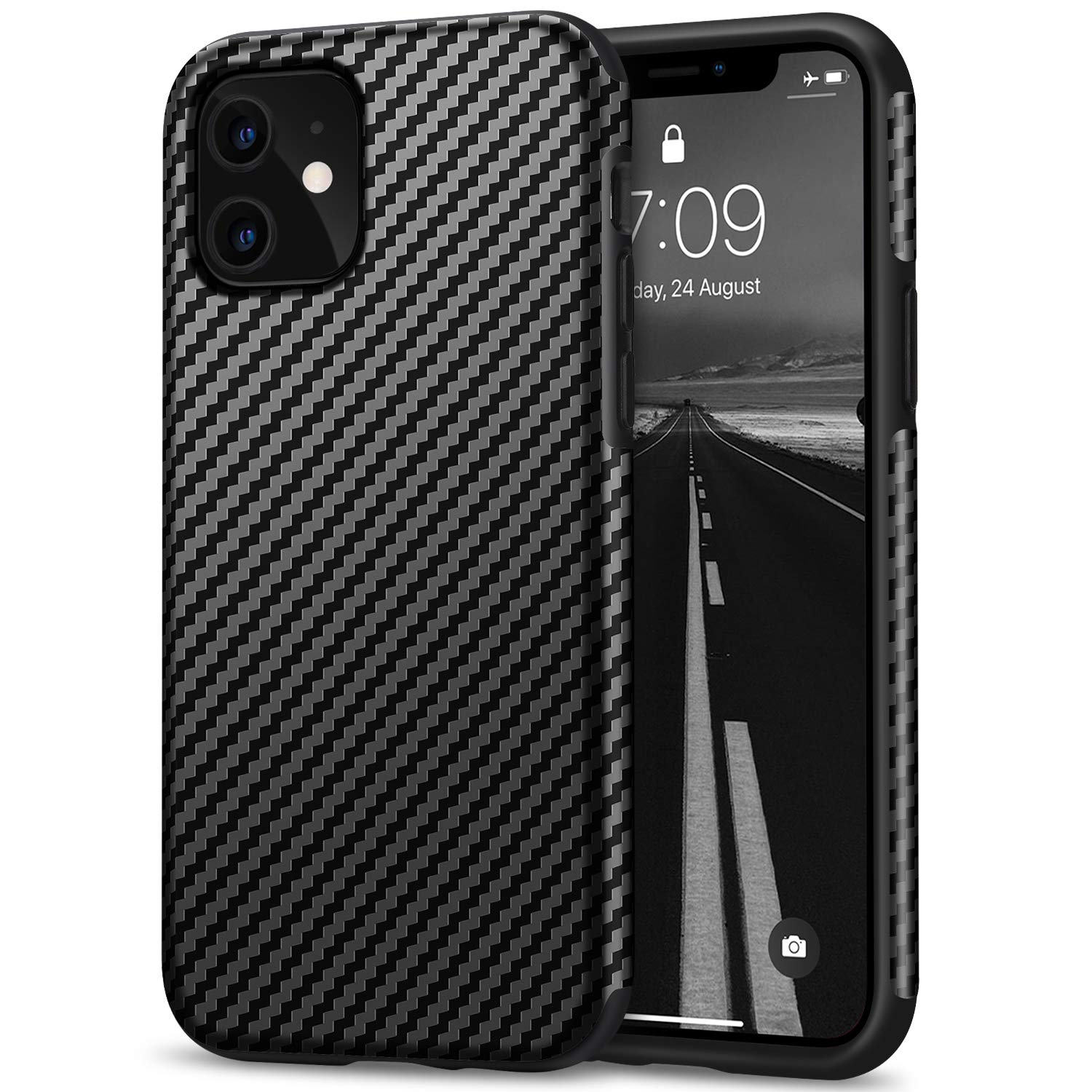 Tasikar Compatible with iPhone 11 Case Carbon Fiber Leather Design with TPU Bumper Premium Hybrid Case (Black)