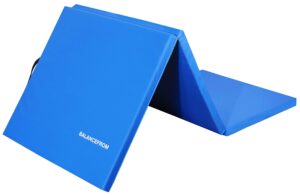 balancefrom 1.5" thick three fold folding exercise mat with carrying handles for mma, gymnastics and home gym, blue