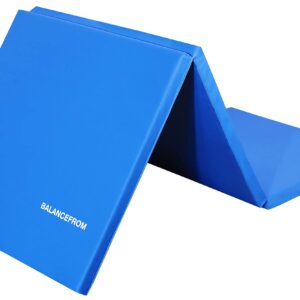 BalanceFrom 1.5" Thick Three Fold Folding Exercise Mat with Carrying Handles for MMA, Gymnastics and Home Gym, Blue