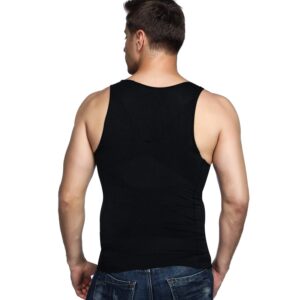 Odoland Men's 3 Pack Body Shaper Base Layer Shirt Tummy Shirt, Black/Black/White, L