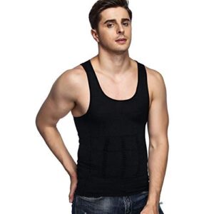 Odoland Men's 3 Pack Body Shaper Base Layer Shirt Tummy Shirt, Black/Black/White, L