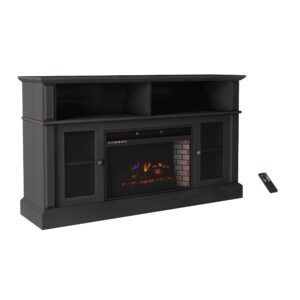59-Inch Long Electric Fireplace TV Stand Entertainment Center Console with Remote, LED Flames, Adjustable Heat by Northwest (Black)