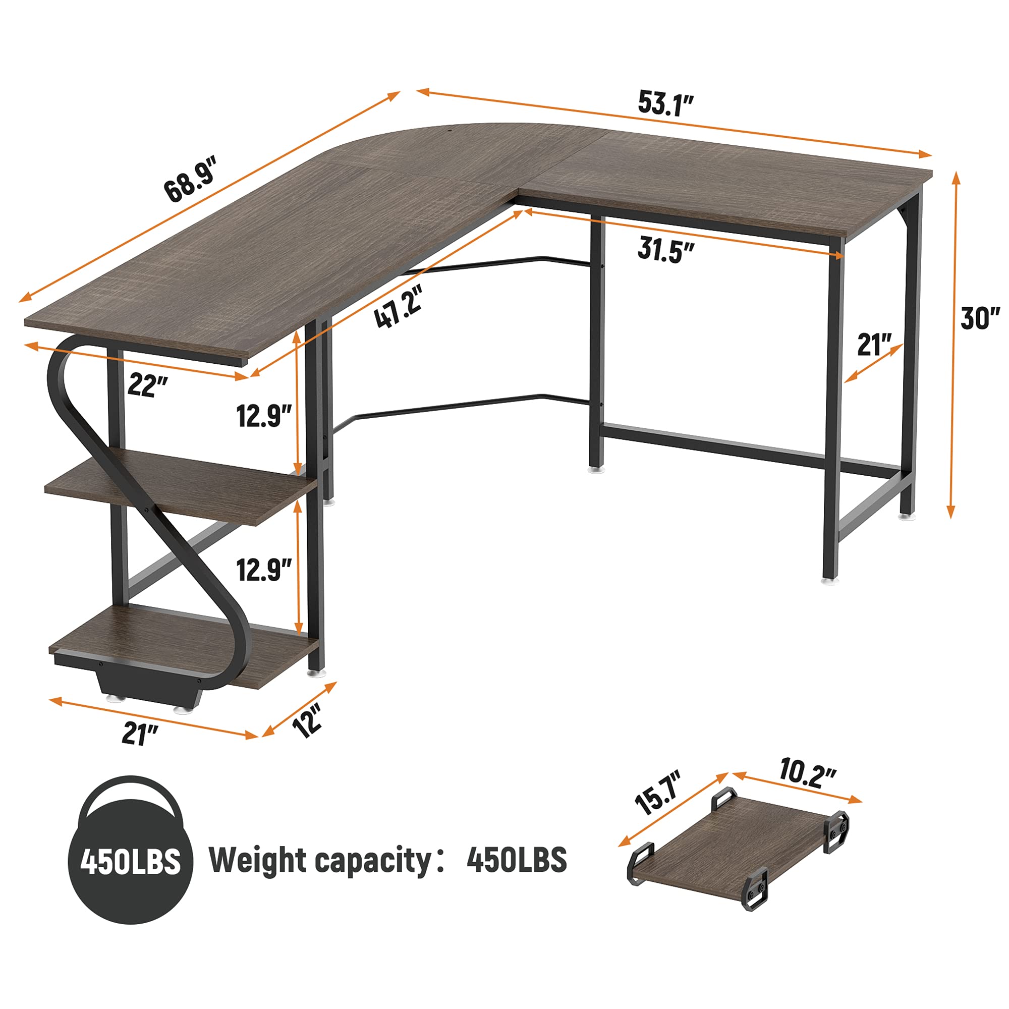 Weehom Reversible L Shaped Desk with Shelves Large Corner Computer Gaming Desks for Home Office Writing Workstation Wooden Table