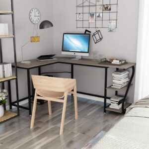 Weehom Reversible L Shaped Desk with Shelves Large Corner Computer Gaming Desks for Home Office Writing Workstation Wooden Table