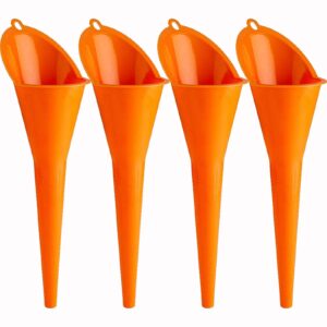 annurssy 4 pack multi-function plastic long neck oil funnel - for all automotive oils lubricants engine oils water diesel fuel kerosene and other liquids