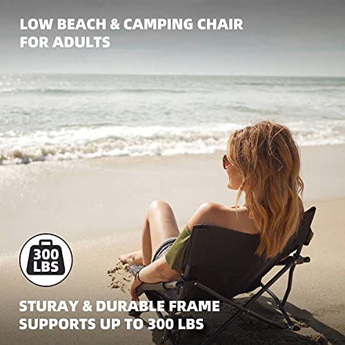 HITORHIKE Low Sling Beach Camping Concert Folding Chair with Armrests and Breathable Nylon Mesh Back Compact and Sturdy Chair