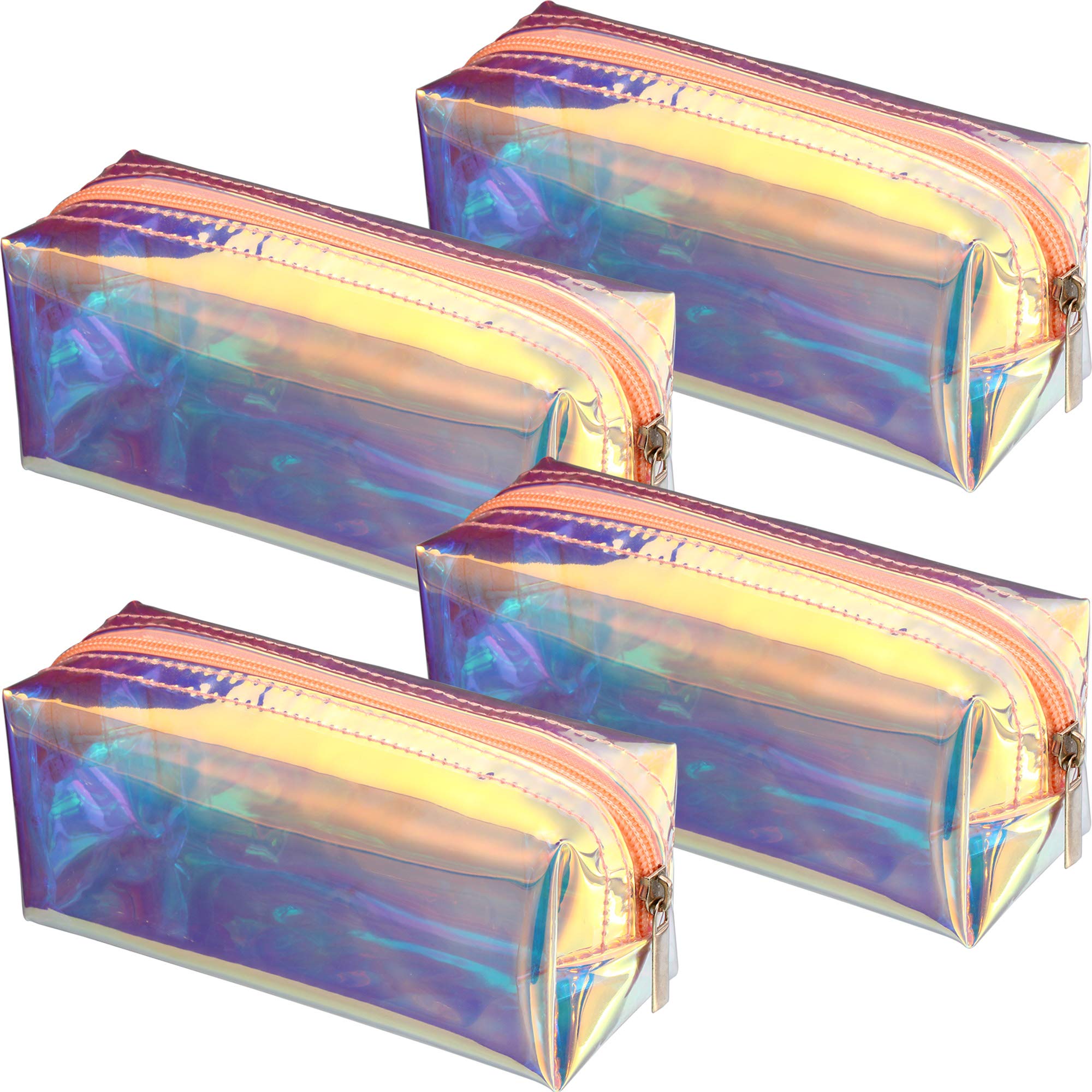 Boao 4 Pieces Holographic Makeup Bag Iridescent Cosmetic Bag Bride Bridesmaid Waterproof Toiletries Bag for Wedding Bachelorette Beach Party