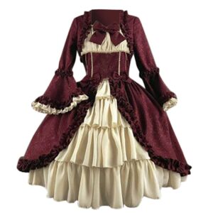 bokeley womens gothic dress maid princess ruffles skirts bowknot anime party cosplay halloween costumes (m, wine red)