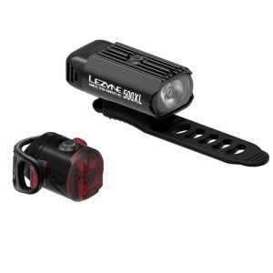 lezyne hecto drive 500xl and femto usb drive bicycle light set, front and rear pair, white/red led, road, mountain, gravel bike, usb rechargeable