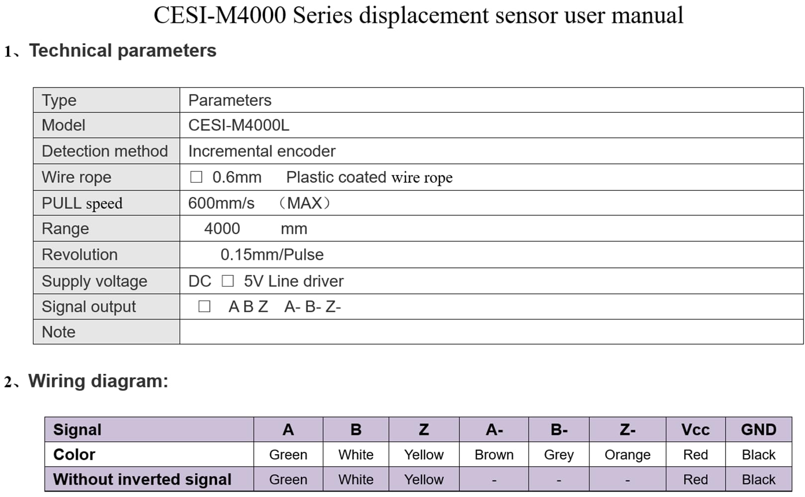 4000 mm Stroke Draw Wire Linear Displacement Sensor Transducer Line Driver 5V CESI-M4000L