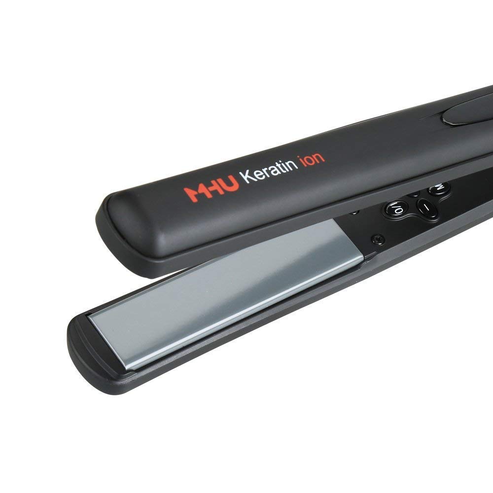 MHU Hair Straightener 1 Inch Instant Heat, Tourmaline Ceramic 3D Floating Plates, Keratin Ion Flat Iron Auto Shut-Off and Adjustment Temperature, Black