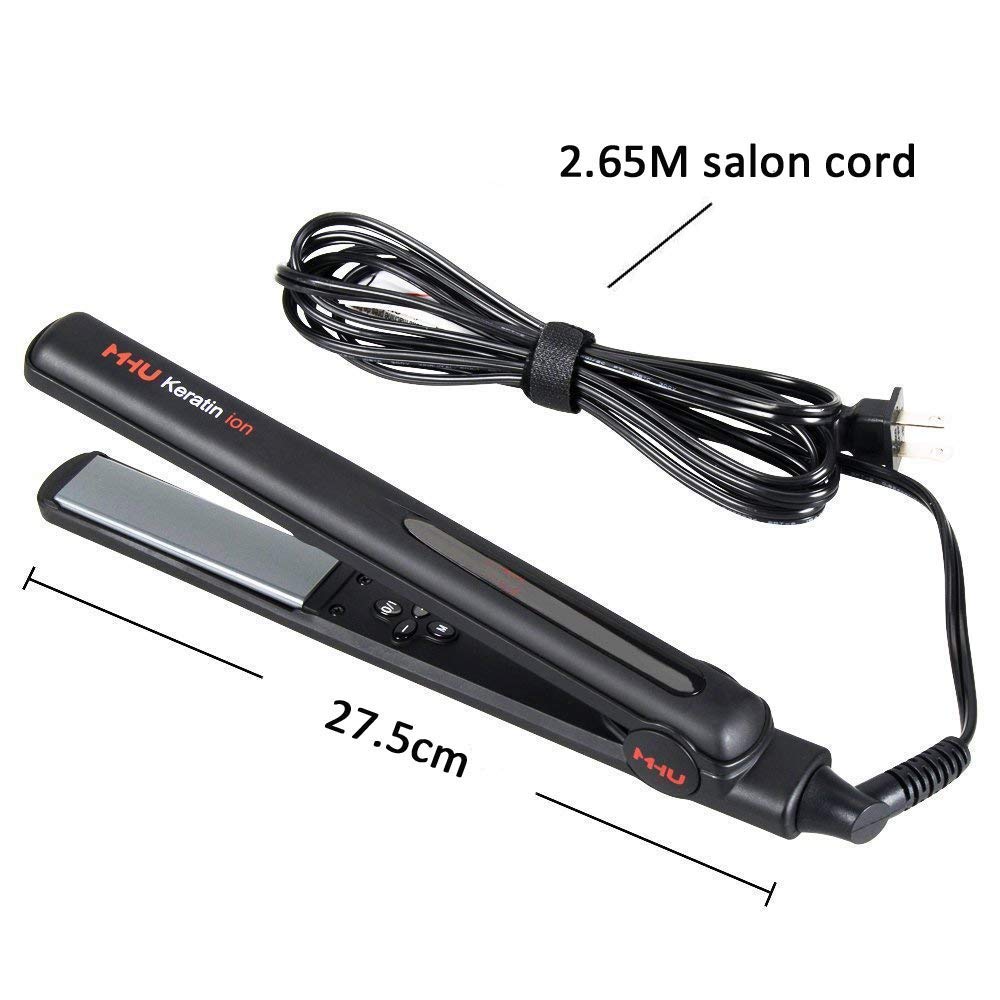 MHU Hair Straightener 1 Inch Instant Heat, Tourmaline Ceramic 3D Floating Plates, Keratin Ion Flat Iron Auto Shut-Off and Adjustment Temperature, Black