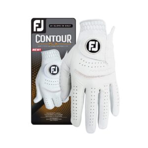 footjoy men's contour flx golf glove, pearl, cadet large, worn on left hand